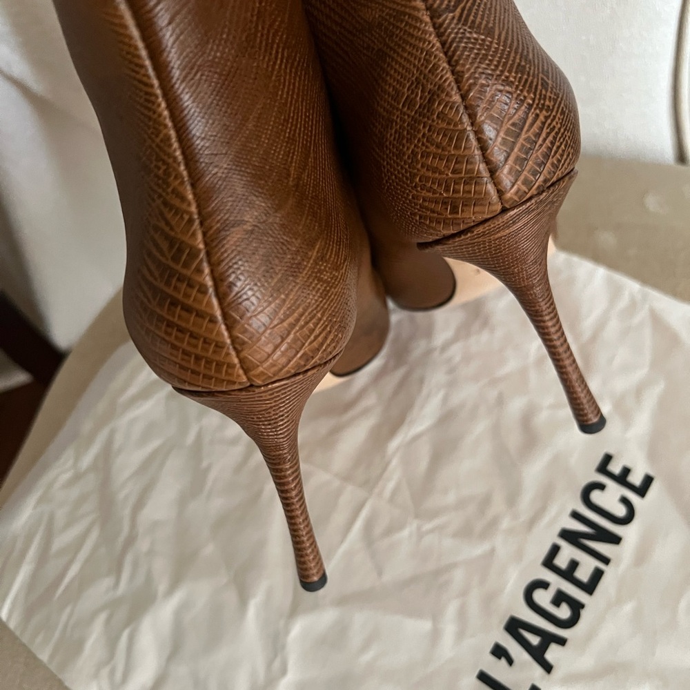 L'AGENCE Brown Croc-Embossed Heeled Boots - Picture 4 of 10